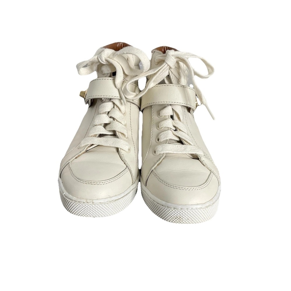 Coach Pembroke Off White Leather High Top Sneakers Turnlock Gold Hardware 7.5B - Picture 3 of 10